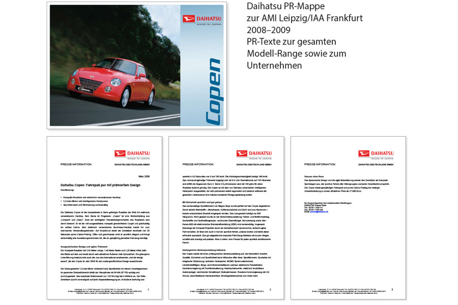 PR: Pressemappe von Daihatsu mit abgebildeten Textseiten